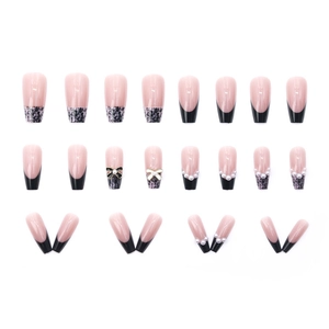 Set d'ongles ballerine style tweed avec perles et breloques papillons à nœuds 3D