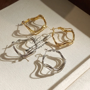 Irregular Twisted Geometric Hoop Earrings For Women Wavy Metal Minimalist Jewelry Gift With Silver Earring Post