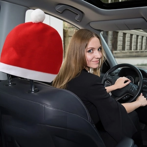 Housse d'appui-tête de voiture Noël en velours rouge avec design de bonnet de Père Noël
