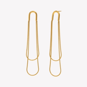 Minimalist long 18K gold plated stainless steel U-shape earrings with hanging snake chains
