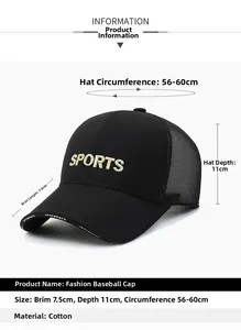 Detail of black breathable mesh cap with golden SPORTS embroidery and VETEMENTS logo