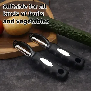 Set of two stainless steel vegetable peelers with ergonomic black anti-slip handles