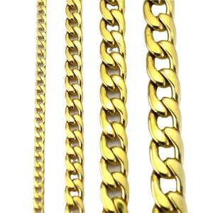 Polished gold stainless steel Cuban link chains in four various widths for hip-hop style