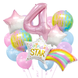 Colorful birthday party balloon set with number 4 and macaron latex balloons for decoration