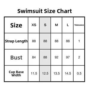 Detailed size chart for solid color push-up bikini top with XS-L measurement guide