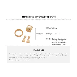 Detailed specs of a 4-piece gold iron jewelry set including bracelets and earrings