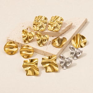 Irregular Crumpled Earrings 304 Stainless Steel 18K Gold Plated Heart Geometric Minimalist Fashion Jewelry For Women