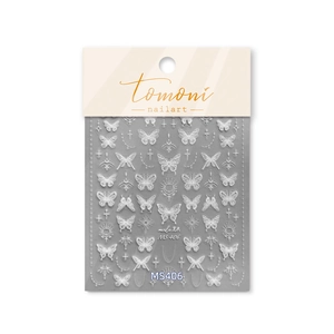 Autocollants de nail art papillon en dentelle blanche et lune par Tomoni MS406