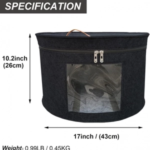 Deep grey foldable felt hat storage bag with transparent window and zipper lid