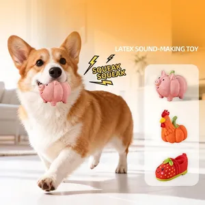 Dog Squeaky Toys Natural Latex Sound-Making Pet Chew Interactive Bite Resistant Pumpkin Pig Strawberry Shapes
