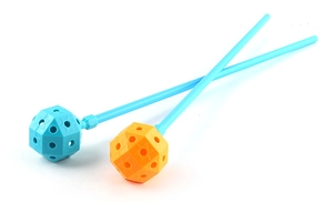 Close-up of DIY building castle tent rods with star patterns in blue and orange