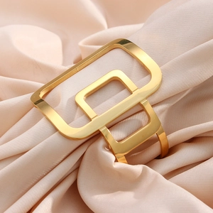 Geometric Open Bangle Women Stainless Steel Gold Plated Minimalist Hollow Out Abstract Cuff Bangle Fashion Jewelry Gift