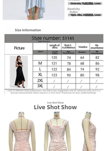 Size chart detail for sleeveless tube long dress showing length and bust measurements