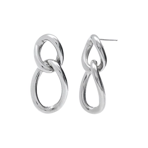 Minimalist S925 silver double interlocking hoop earrings for women on white background
