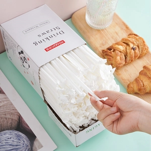 Individually wrapped white drinking straws for kids in a premium cardboard box