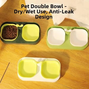 Dual pet food and water bowl set with splash-proof base for small cats and dogs