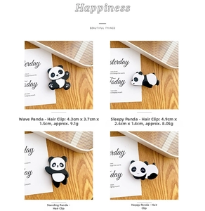 Detailed size and weight guide for cartoon panda hair clips in various cute poses