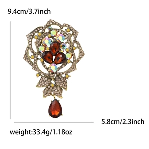 Elegant luxury flower brooch with amber crystal petals and multicolor rhinestones
