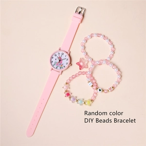 Kids pink unicorn watch and matching colorful DIY beaded bracelet gift set for girls