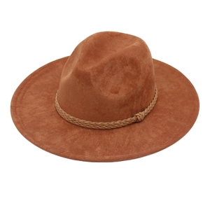 Wide Brim Fedora Hat Imitation Suede Felt Jazz Cap Braided Rope Band Retro Vintage Trendy Sunshade Headwear Women Men