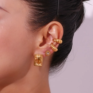 18K gold plated chunky irregular rectangular stud earrings set for women