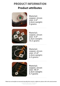 Detail list showing dimensions and materials of zircon floral jewelry set including necklace