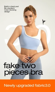 Detail view of high-impact sports bra with integrated pads and 3.0 performance fabric