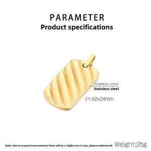 Detail of 18k gold plated stainless steel rectangular pendant with ribbed texture