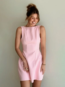 Women Sleeveless Backless Mini Dress Polyester Spandex Slim Fit High Waist Elegant Party Solid Color Fashion Temperament