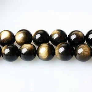 Polished natural gold sheen obsidian loose round beads for DIY jewelry making