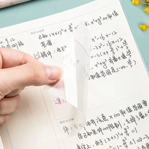 Transparent waterproof PET sticky notes on notebook for clear handwriting visibility