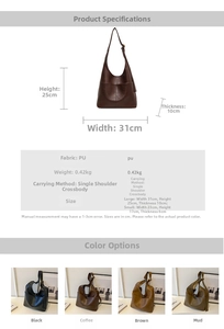 Größentabelle für große und kleine Vintage-Tote-Bags aus PU-Leder in mehreren Farben