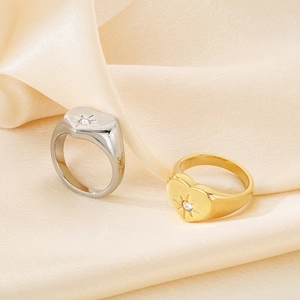 Anello Sigillo Cuore Acciaio Inossidabile Stella A Otto Punte Strass Lucidato Gioielli Eleganti Per Donna