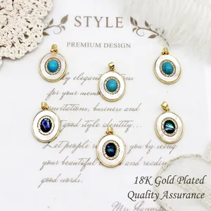 Vintage 18K gold plated oval pendants with mother of pearl and turquoise stones