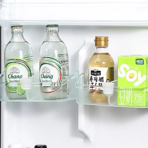 Adjustable transparent refrigerator door organizers for soda cans and bottled sauces