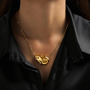 Minimalist geometric lava pendant on gold snake chain necklace for women