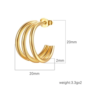 Ins style 18K gold plated stainless steel multilayer round earrings measuring 20mm