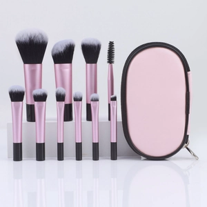 Portable Makeup Brushes With Synthetic Fiber Bristles And PU Leather Bag Including Powder Foundation Eyeshadow Tools