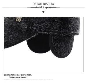 Detailed view of winter trapper hat featuring faux fur lining and ear protection flap