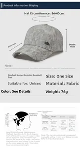 Detailed size chart showing baseball cap dimensions and head circumference measurements