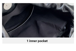 Detail view of the black PU leather shoulder bag featuring an inner pocket and magnetic closure