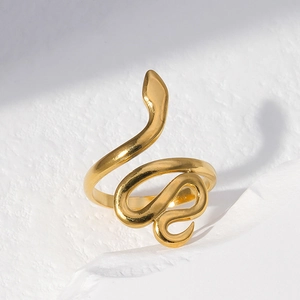 Minimalistischer schlangenförmiger offener Ring aus goldenem Edelstahl im Vintage-Design