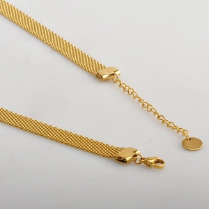 Retro golden flat mesh choker necklace with adjustable lobster clasp for women