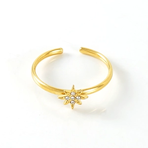 Bague ajustable en acier inoxydable doré 18 carats ornée d'une étoile brillante en zircon