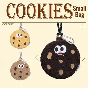Porte-monnaie En Peluche Biscuit Expression De Dessin Animé Drôle Mini Sac À Cou Sacoche Pour Écouteurs Avec Cordon Cadeau