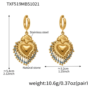 Détail des boucles d'oreilles cœur en acier, pierre naturelle et dimensions