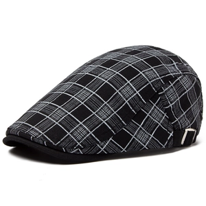 Men Plaid Ivy Cap Cotton Linen Thin Breathable Sunshade Newsboy Beret Vintage British Style Adjustable Hat