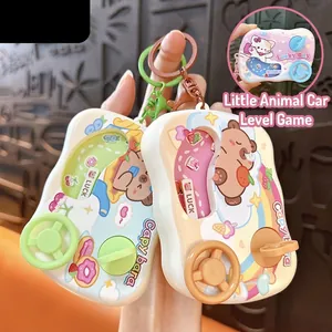 Creative Animal Car Shaped Mini Game Machine Keychain Cute Capybara Cat Bear Water Ring Toss Decompression Toy Bag Pendant Gift