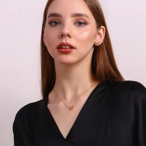 18K gold plated stainless steel jewelry set with elegant bow pendant necklace and earrings