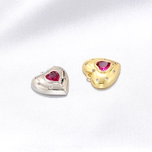 Heart Pendant Copper Gold Plated Red Zirconia DIY Jewelry Accessory Cute Ins Style For Women